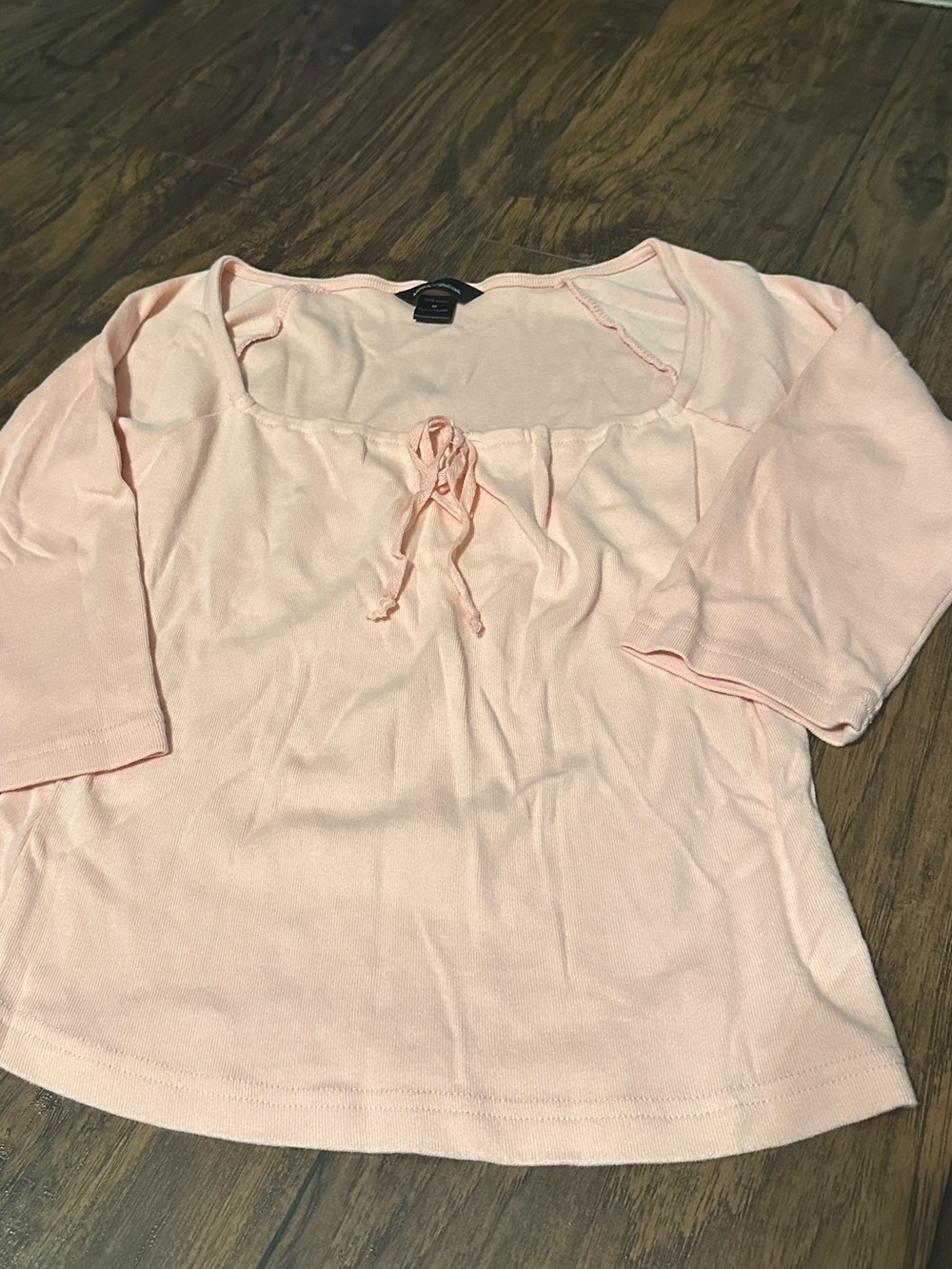 Moda International Light Pink Tie-Front Scoop Neck Long Sleeve Top